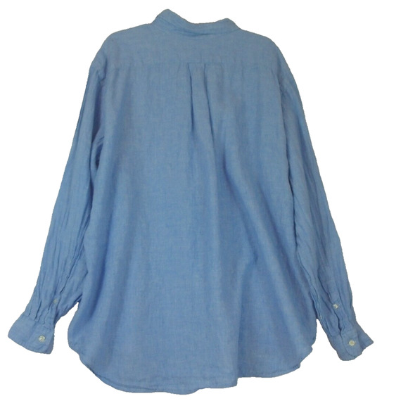 Ralph Lauren Linen Shirt Mens 2XB Big Blue Long Sleeve Button Down - Picture 2 of 10